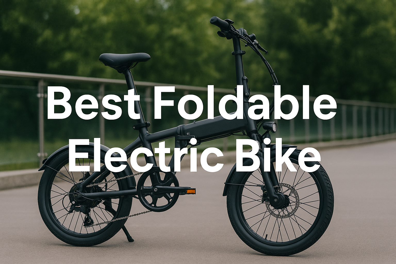 Best foldable electric bike written across an image of a generic foldable electric bike in a park